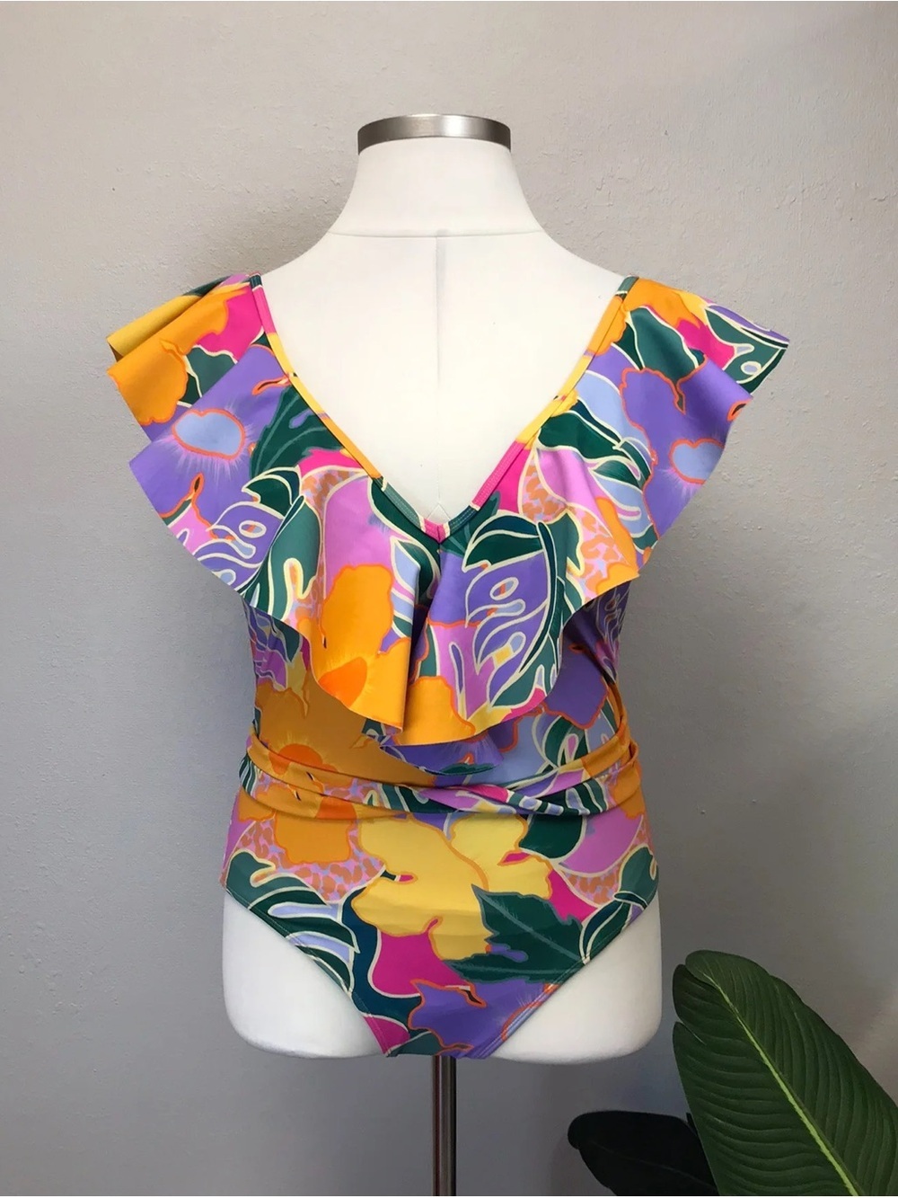 Eloqui Multicolor Floral One-Piece Swimsuit - Size 14